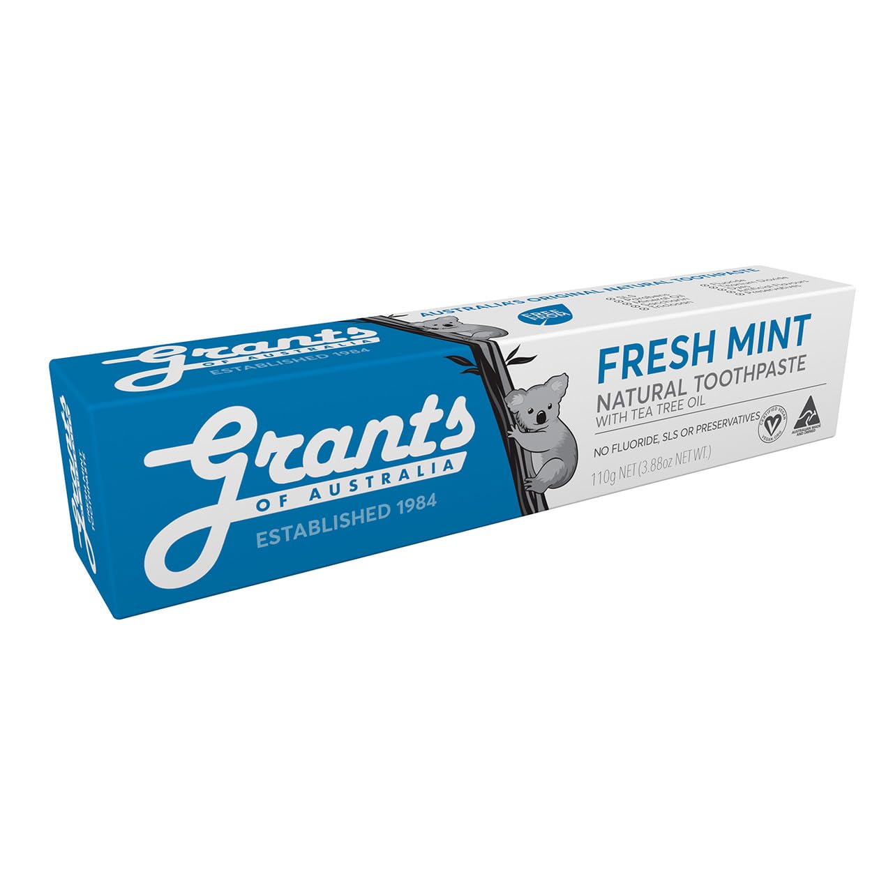Grants of Australia toothpaste packaging showcases eco-friendly materials for sustainable oral care.
