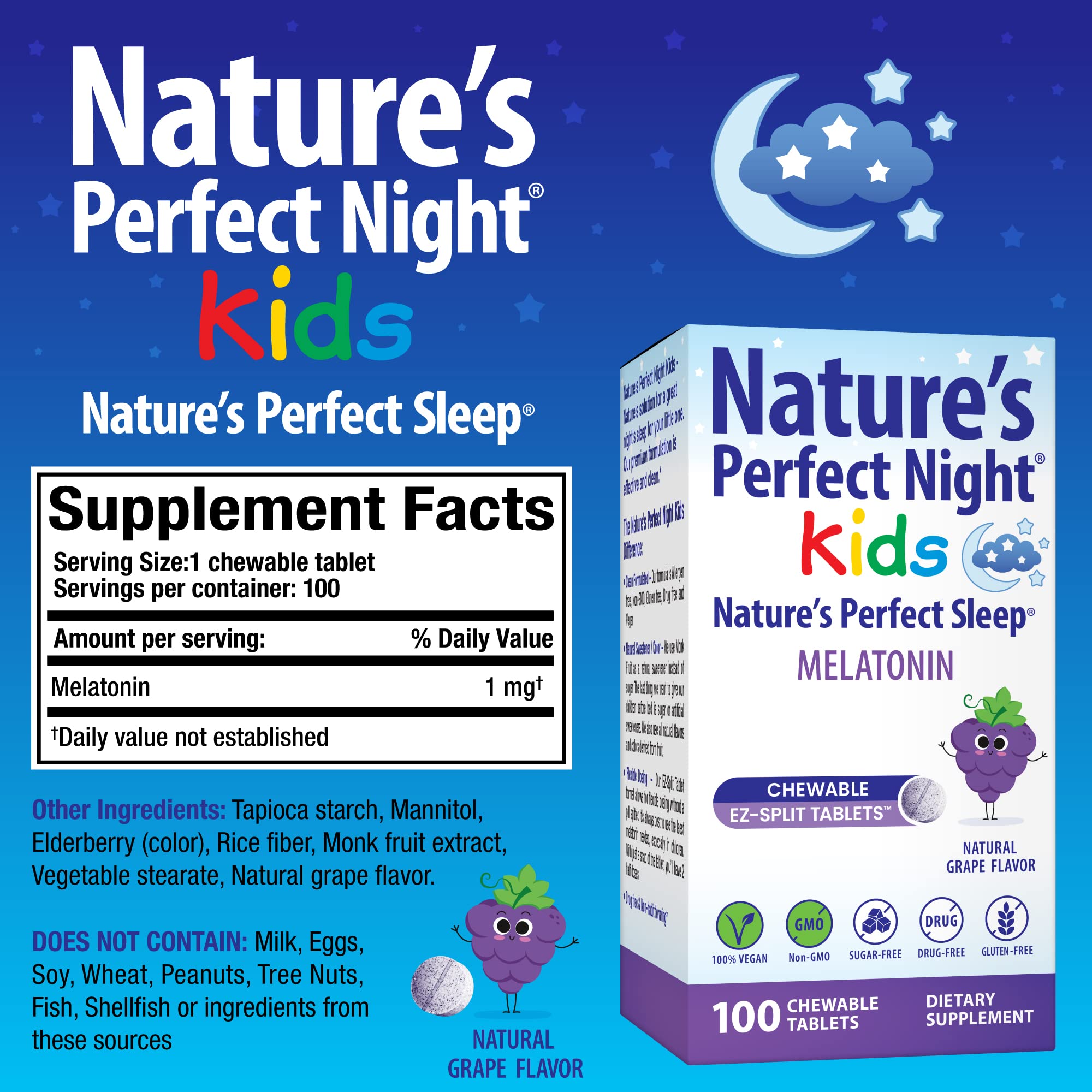 Grape flavored melatonin chewables for kids