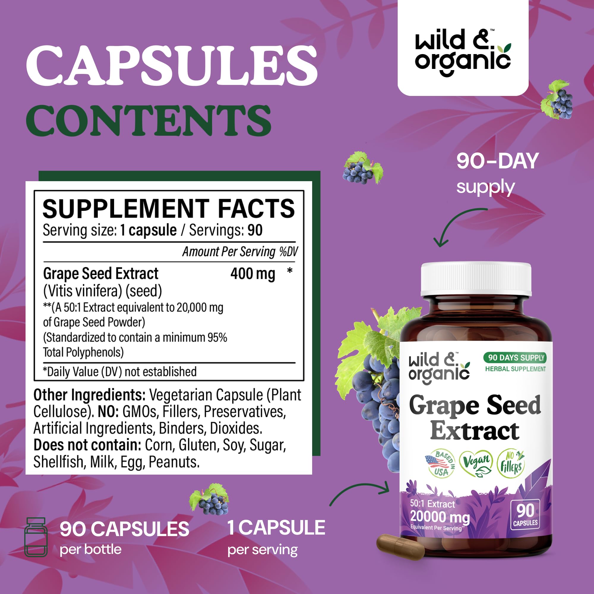 Graphic indicating 95% polyphenols in grape seed extract