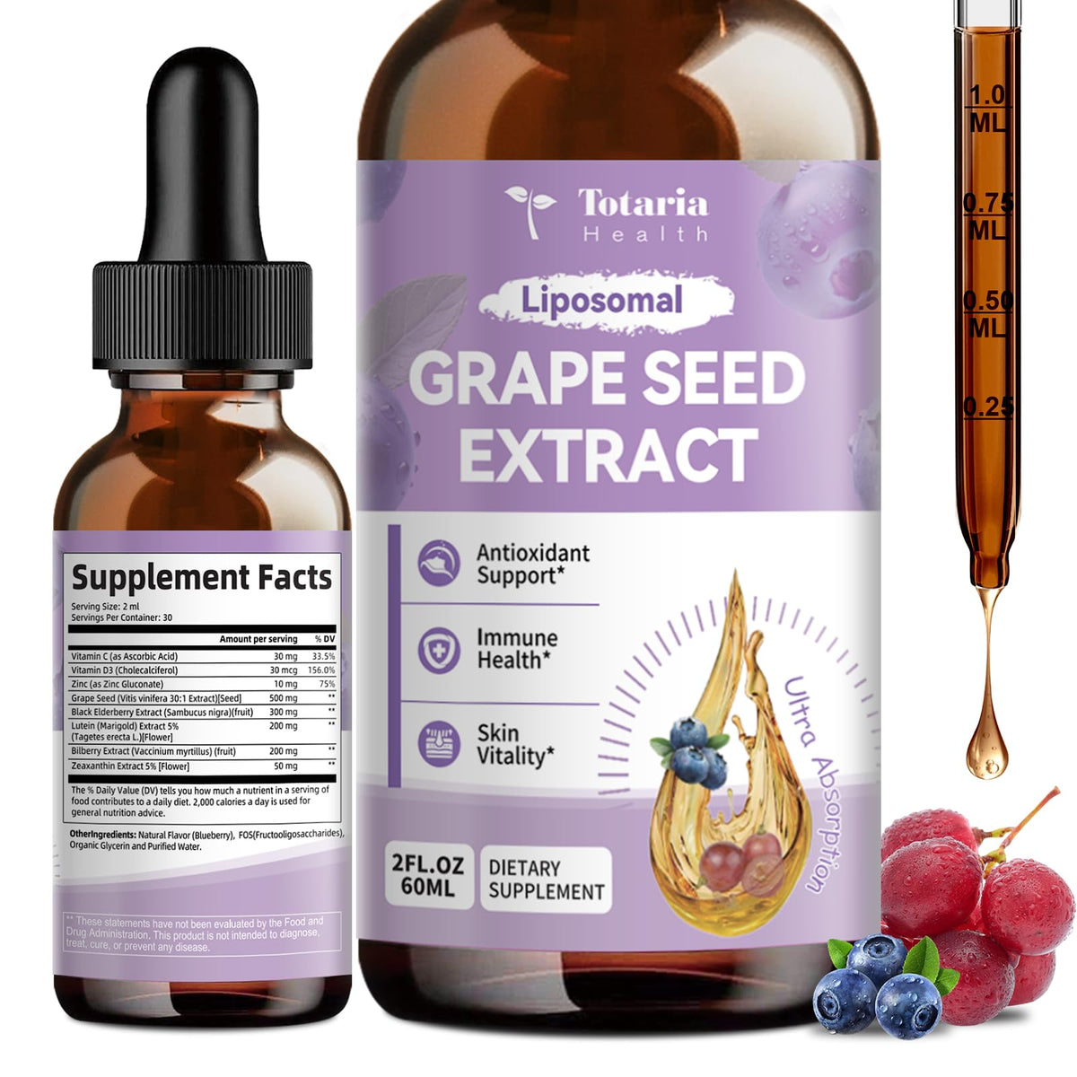 Bottle of Grape Seed Extract Drops with label