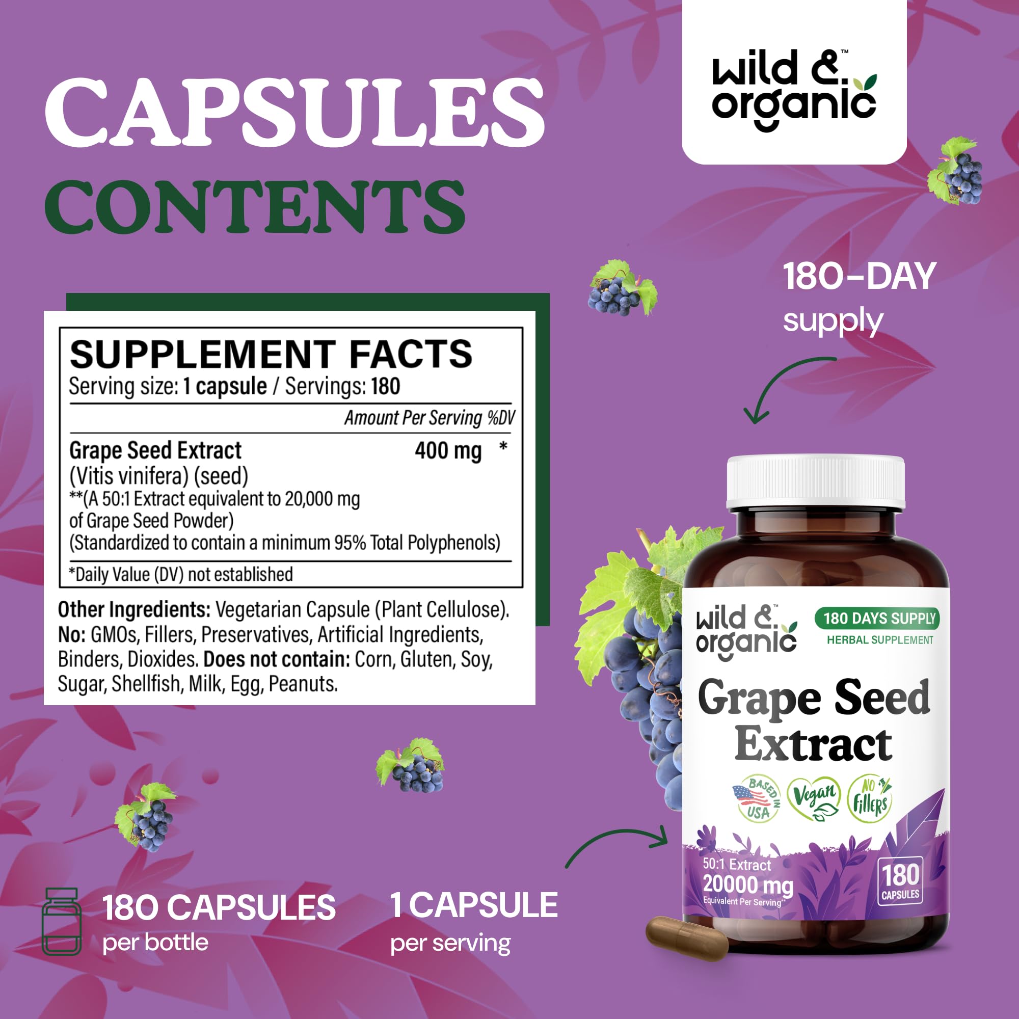 Graphic highlighting 95% polyphenols in grape seed extract