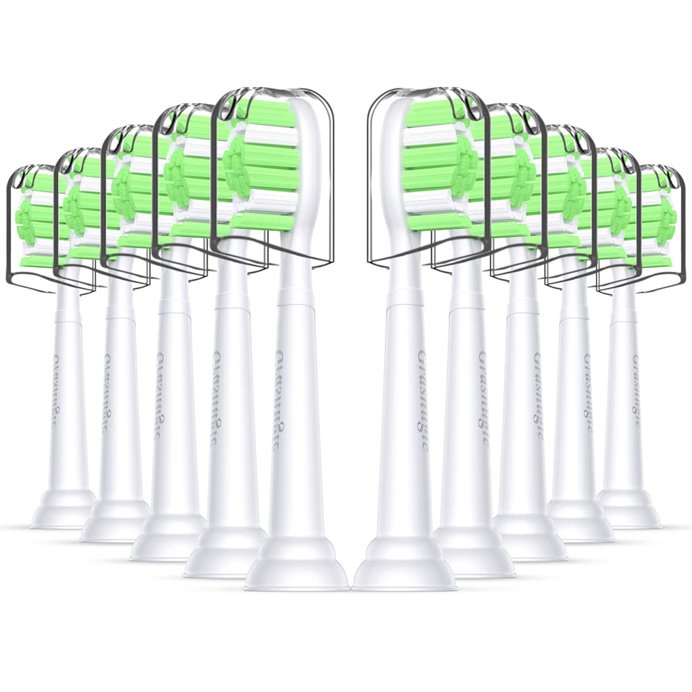 Grasnugie 10-pack replacement toothbrush heads for Philips Sonicare snap-on handle, white