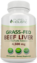 Bottle of Grass Fed Beef Liver Capsules 4500mg per bottle, 270 capsules