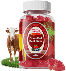 Grass-fed beef liver gummies bottle on white background