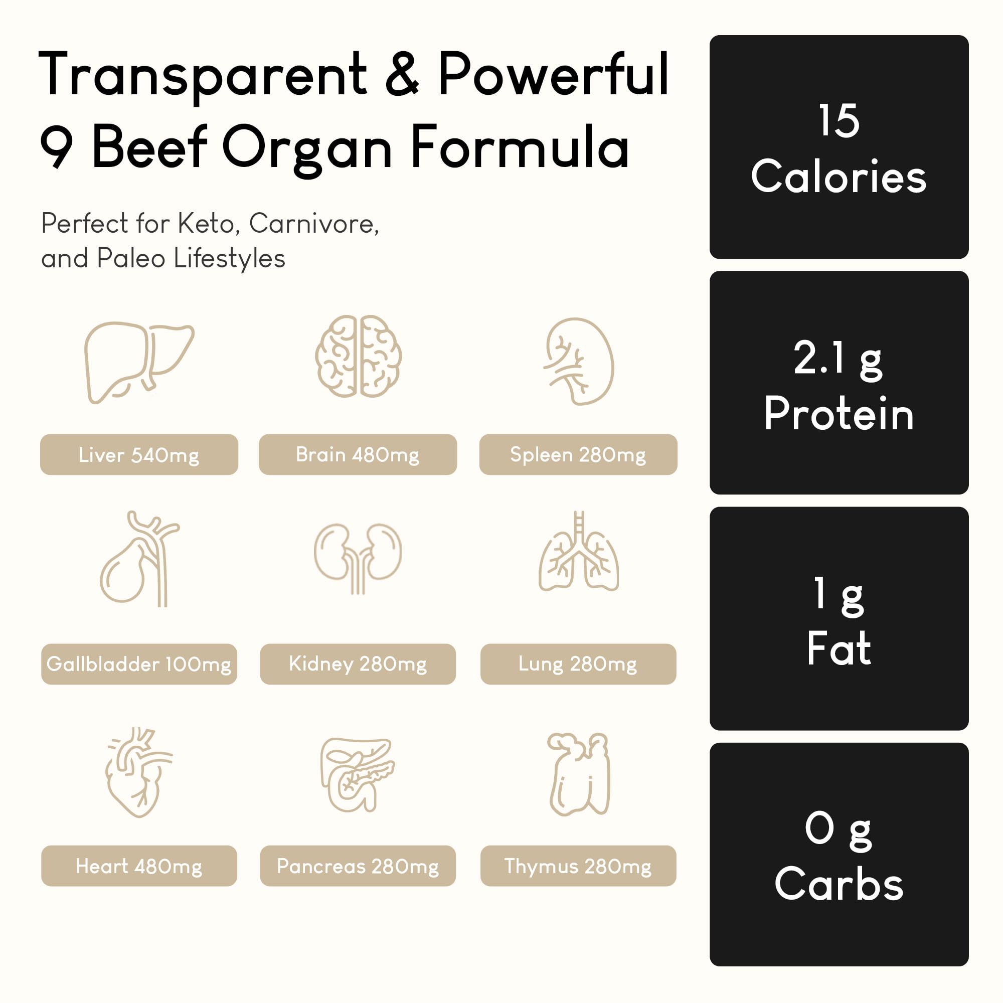 Grass-fed beef kidney organ supplement