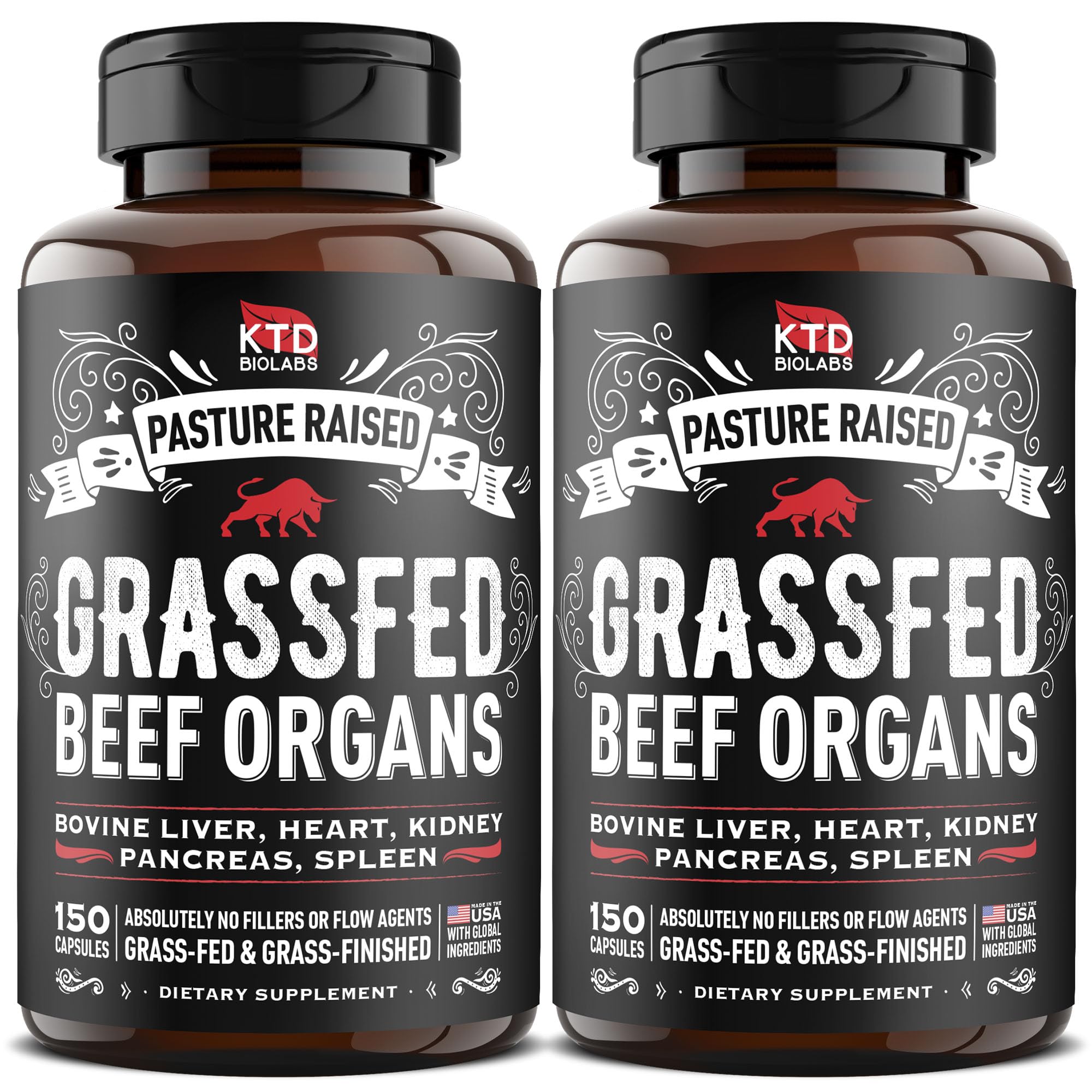Pack of 2 Grass Fed Beef Organ Supplement bottle with 150 capsules