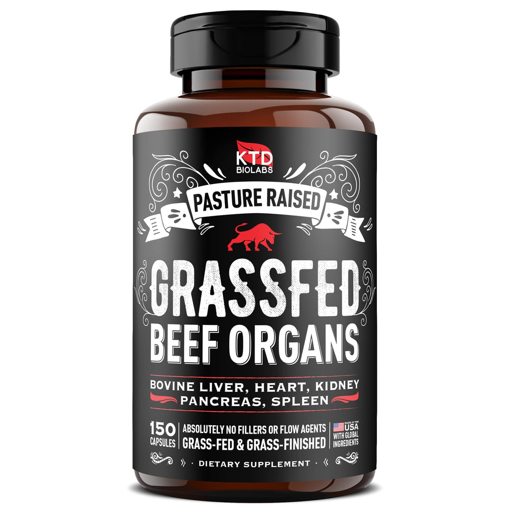 Grass Fed Beef Organ Supplement bottle with label
