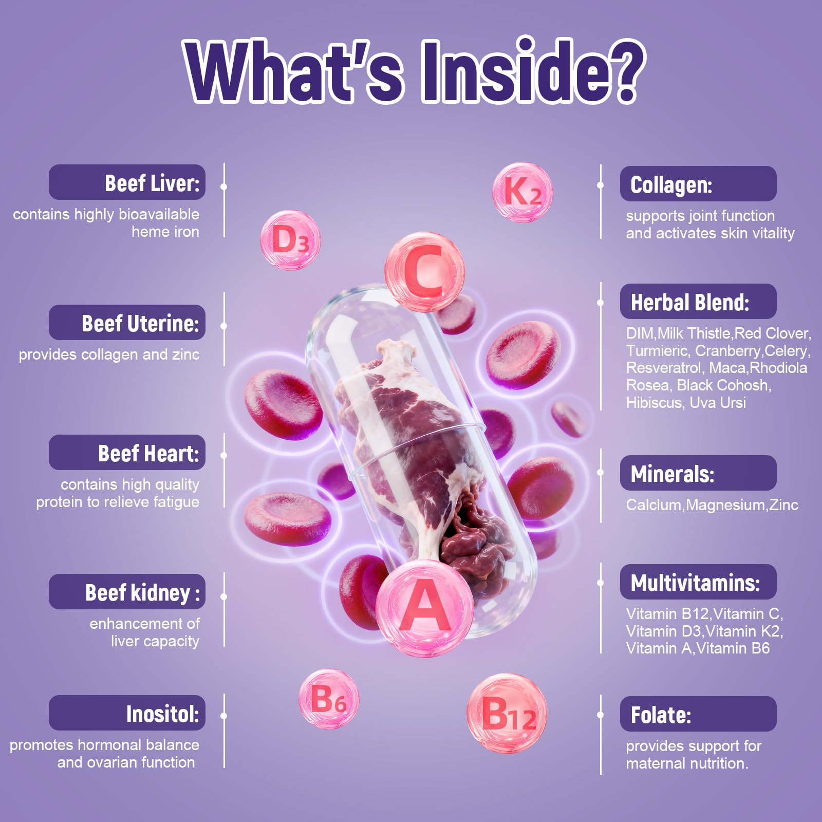 Beef organs including liver uterus heart and kidneys from grass-fed cattle
