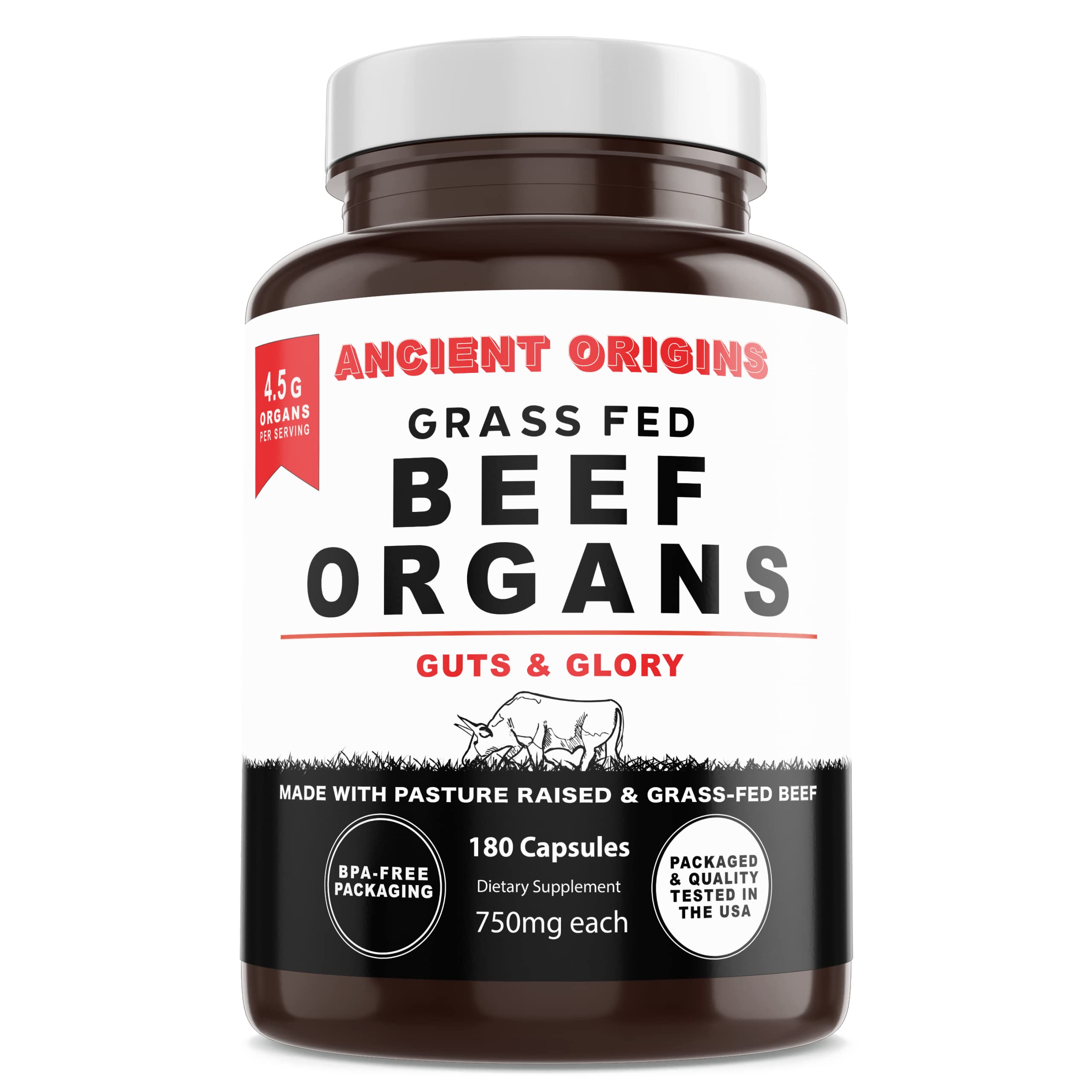 Grass-fed beef organs supplement bottle (hero image)