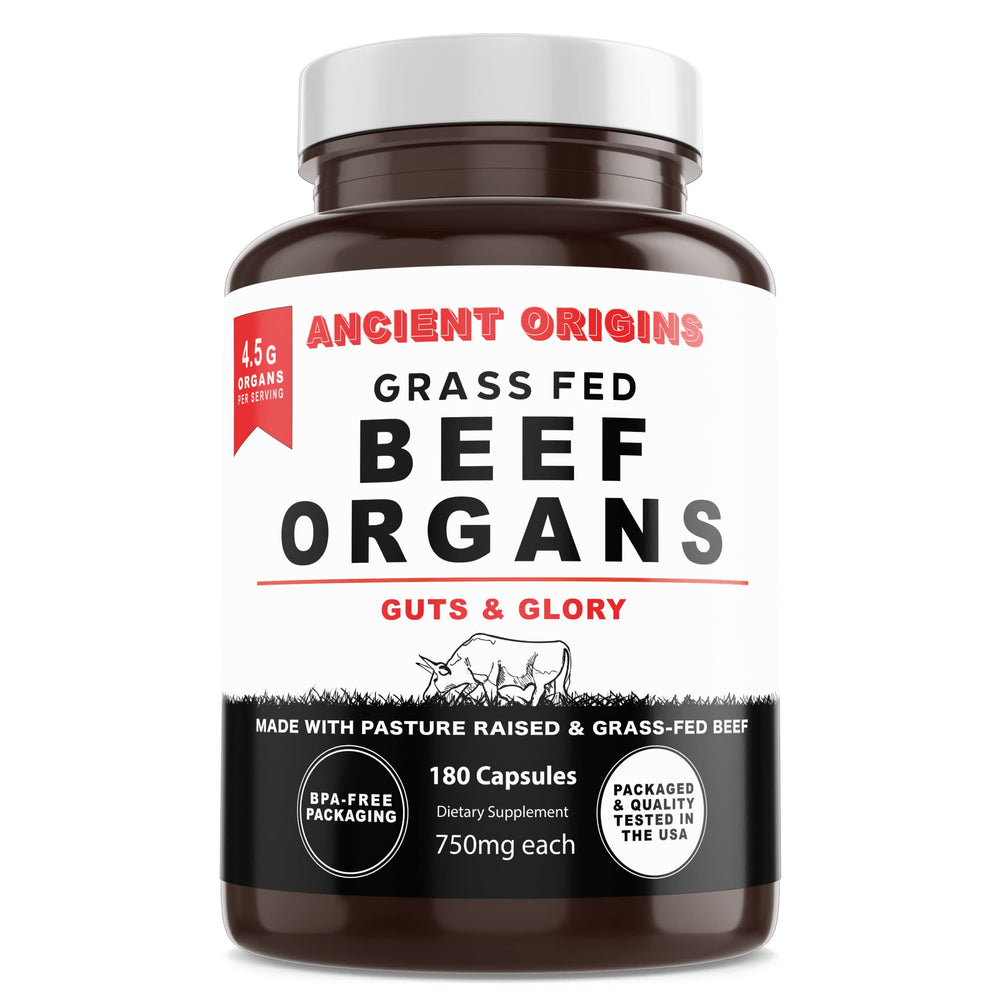 Grass-fed beef organs supplement bottle (hero image)