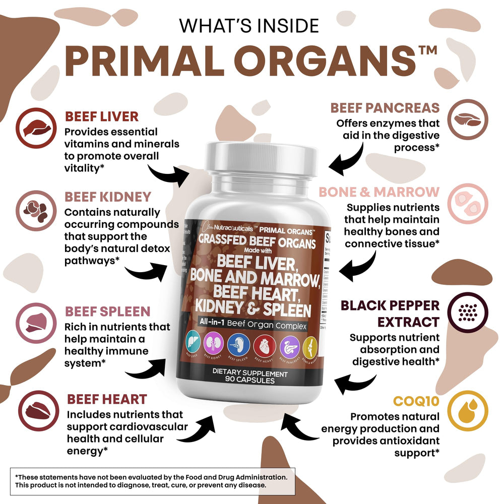 USA-made grass-fed beef liver organs supplement