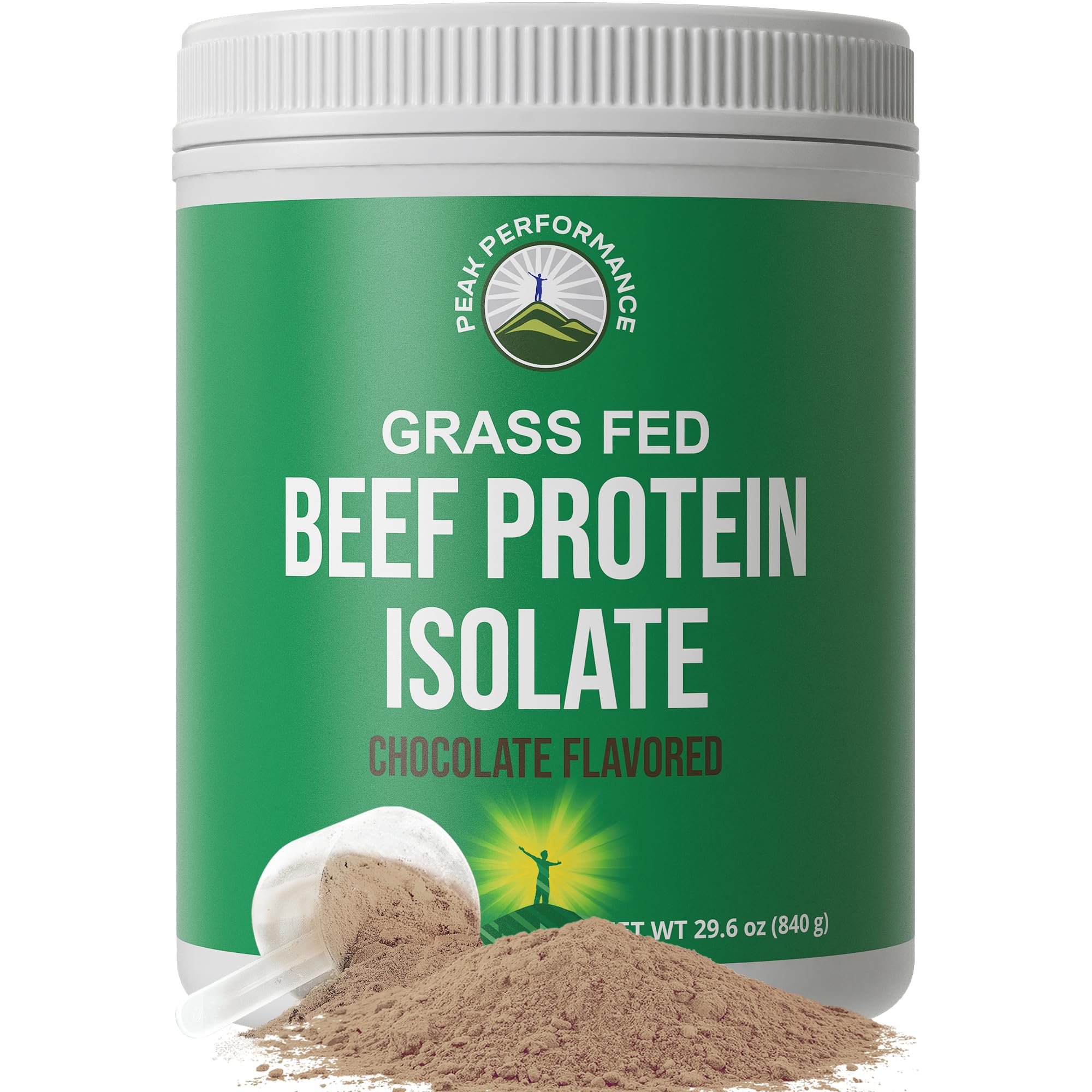 Front label of Grass Fed Beef Protein Powder - Chocolate flavor