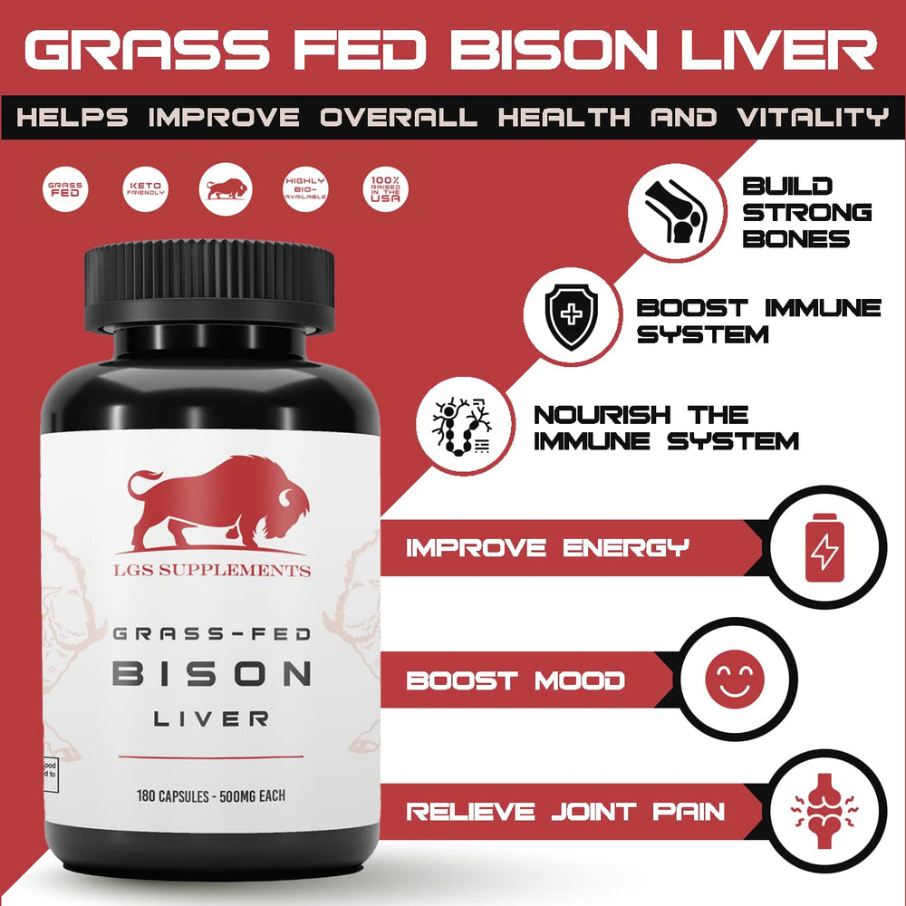 Front view of Grass Fed Bison Liver Capsules bottle