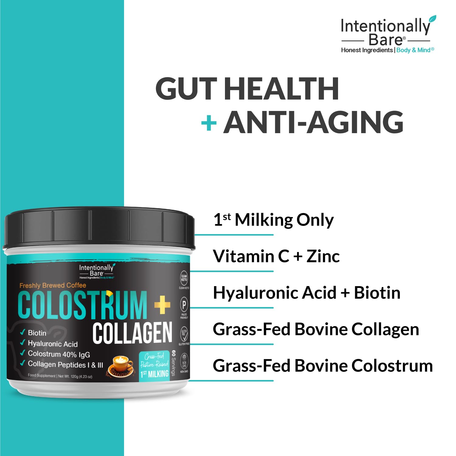 Grass-fed colostrum powder bottle