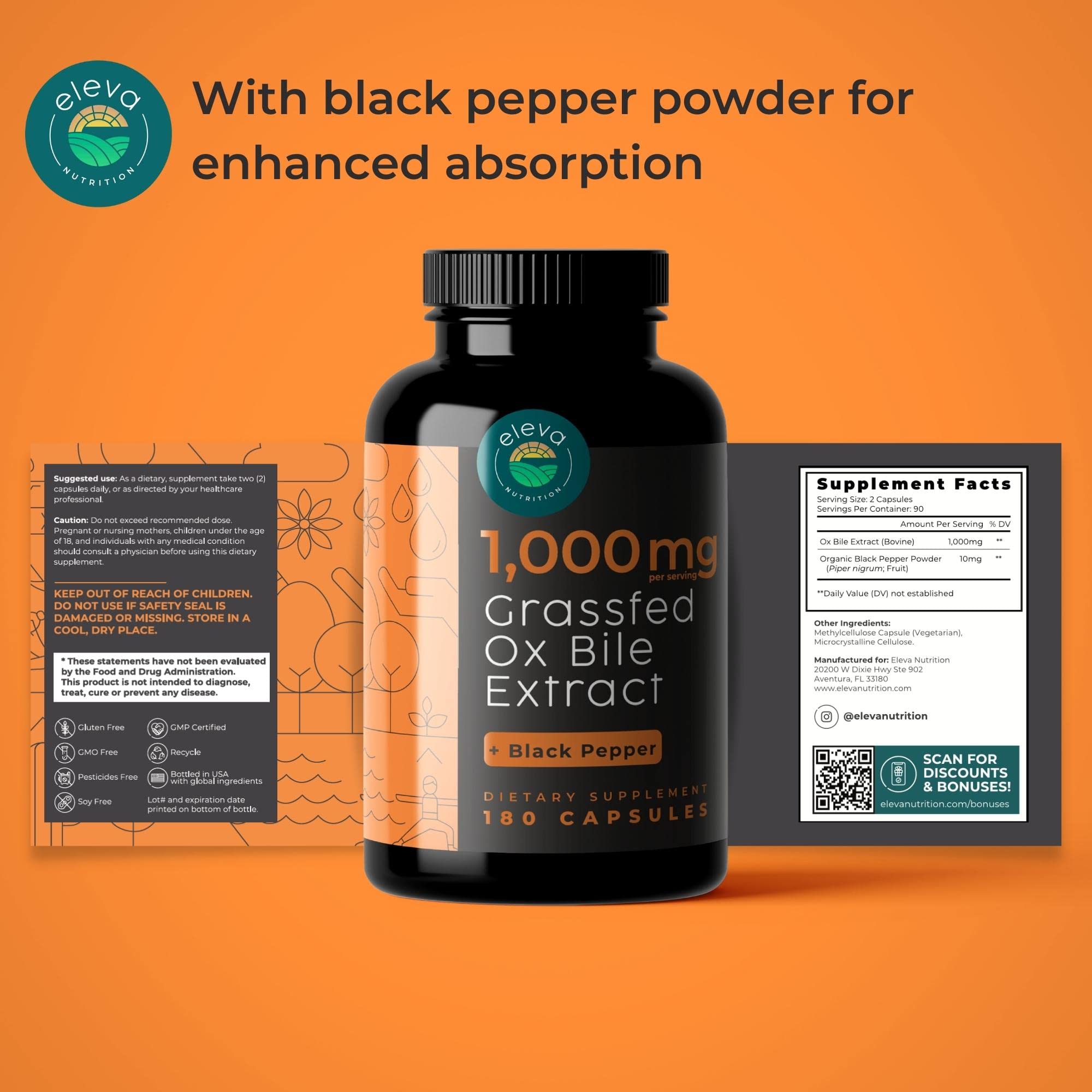 Eleva Nutrition Ox Bile Extract packaging with black pepper