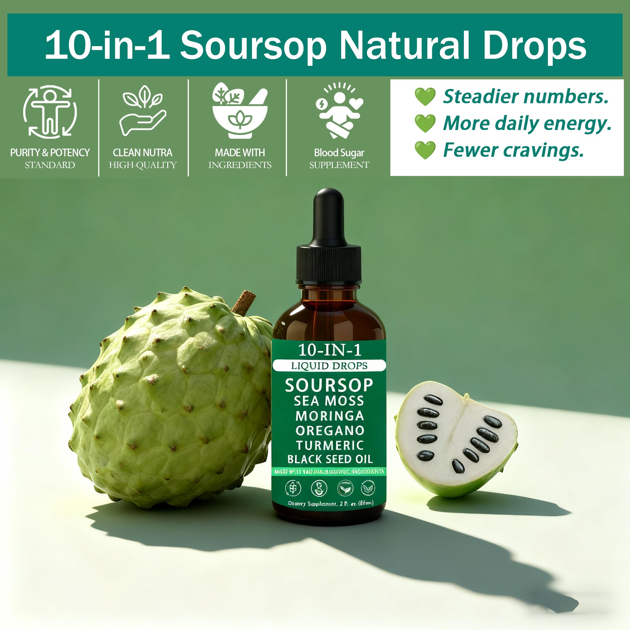 Dropper dispensing GraviGlow Soursop Natural Drops