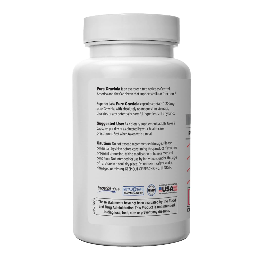 Close-up of Graviola 1200mg capsules
