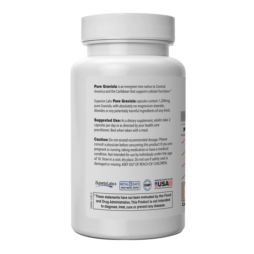 Close-up of Graviola 1200mg capsules