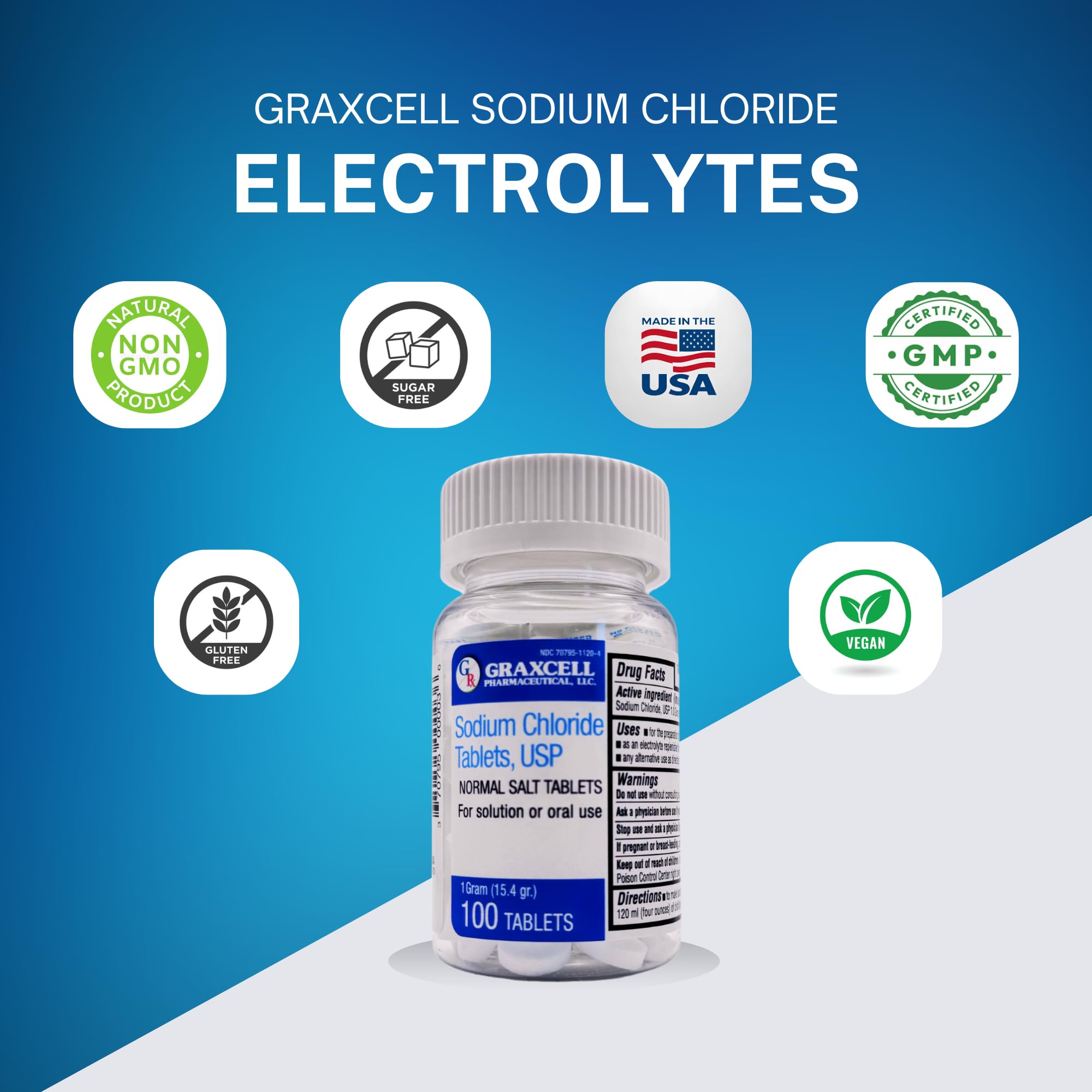 Close-up of Graxcell Sodium Chloride Tablets 1g