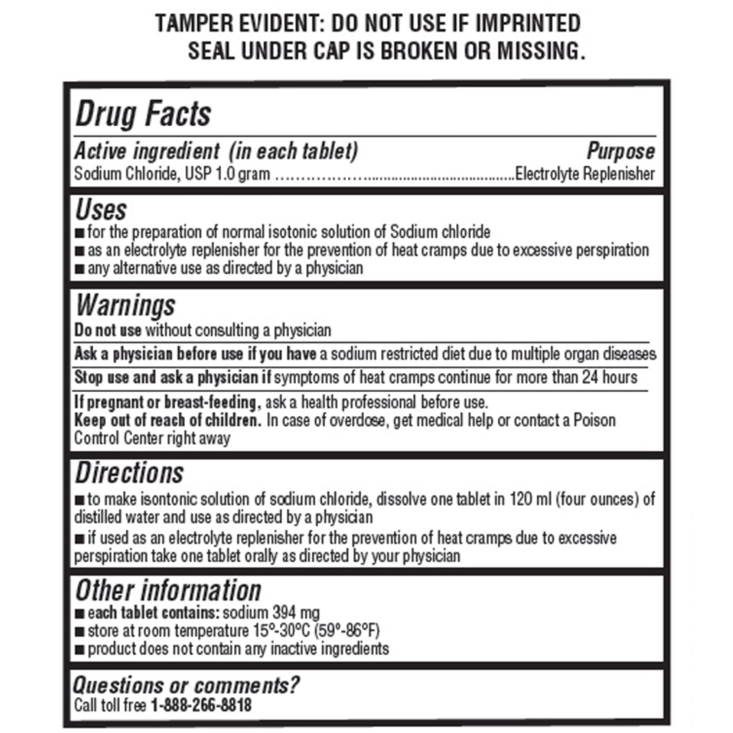 100-count Graxcell sodium chloride tablets bottle packaging
