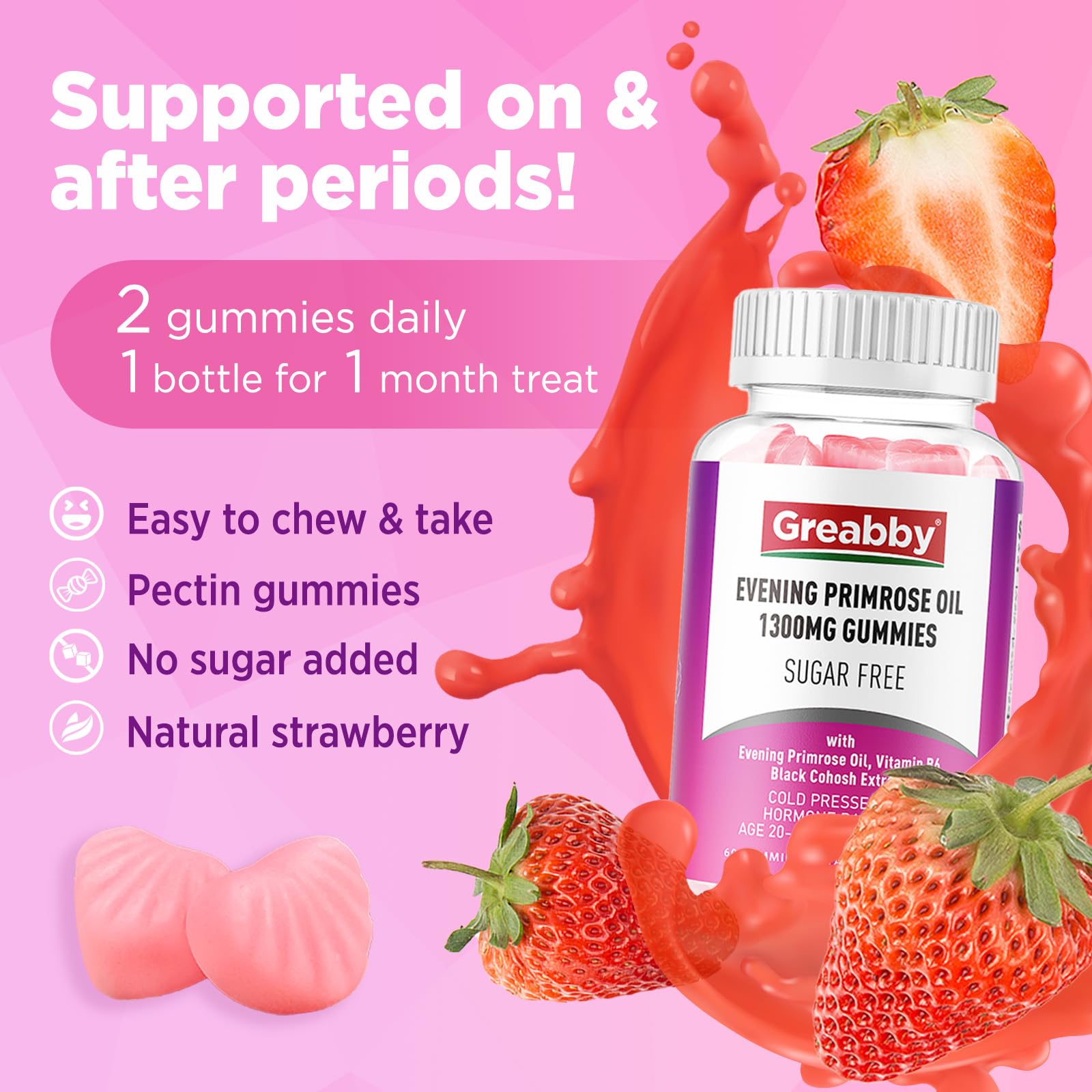 Sugar-free, vegan-friendly gummy product badge