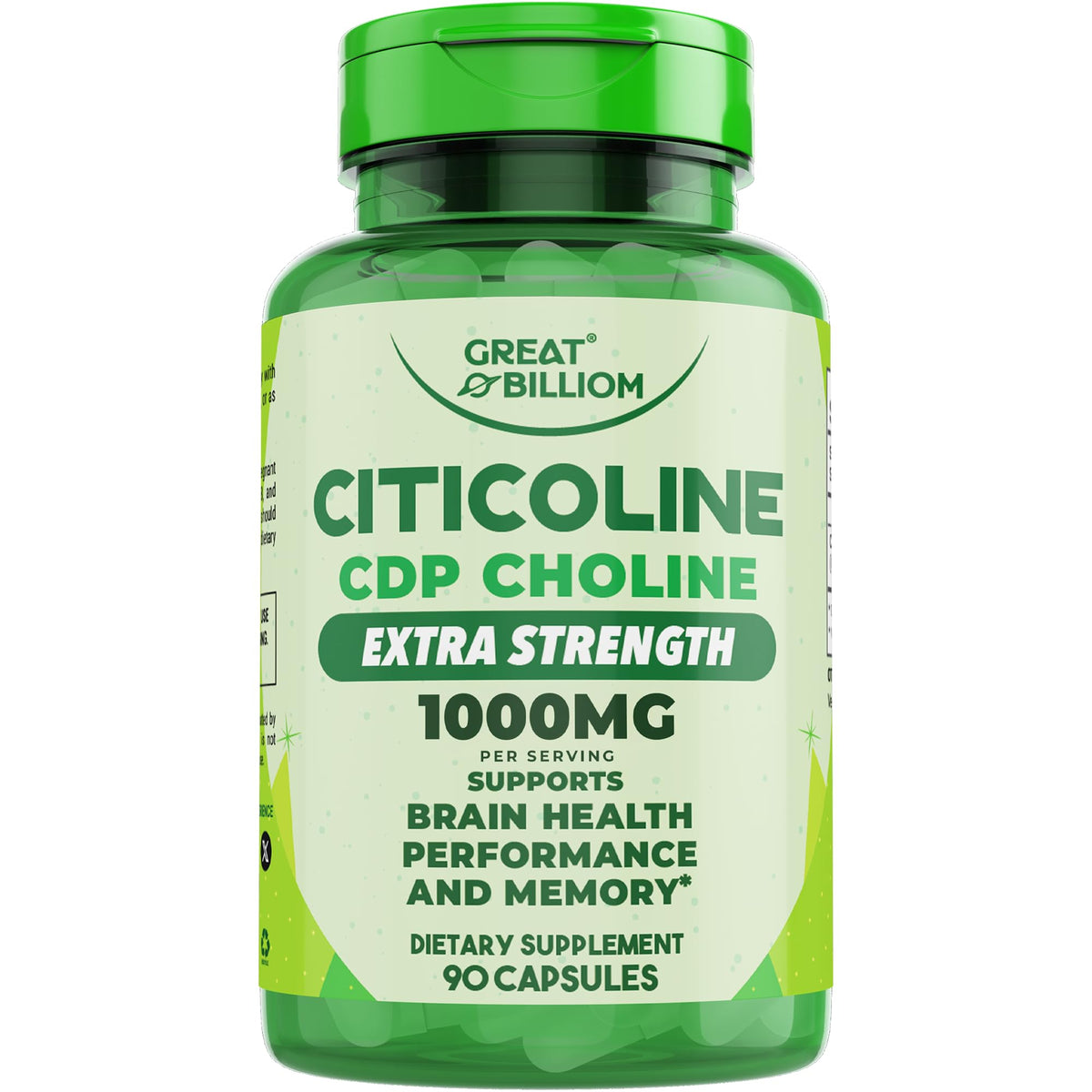 Front label of Great Billiom Citicoline CDP Choline 1000mg bottle