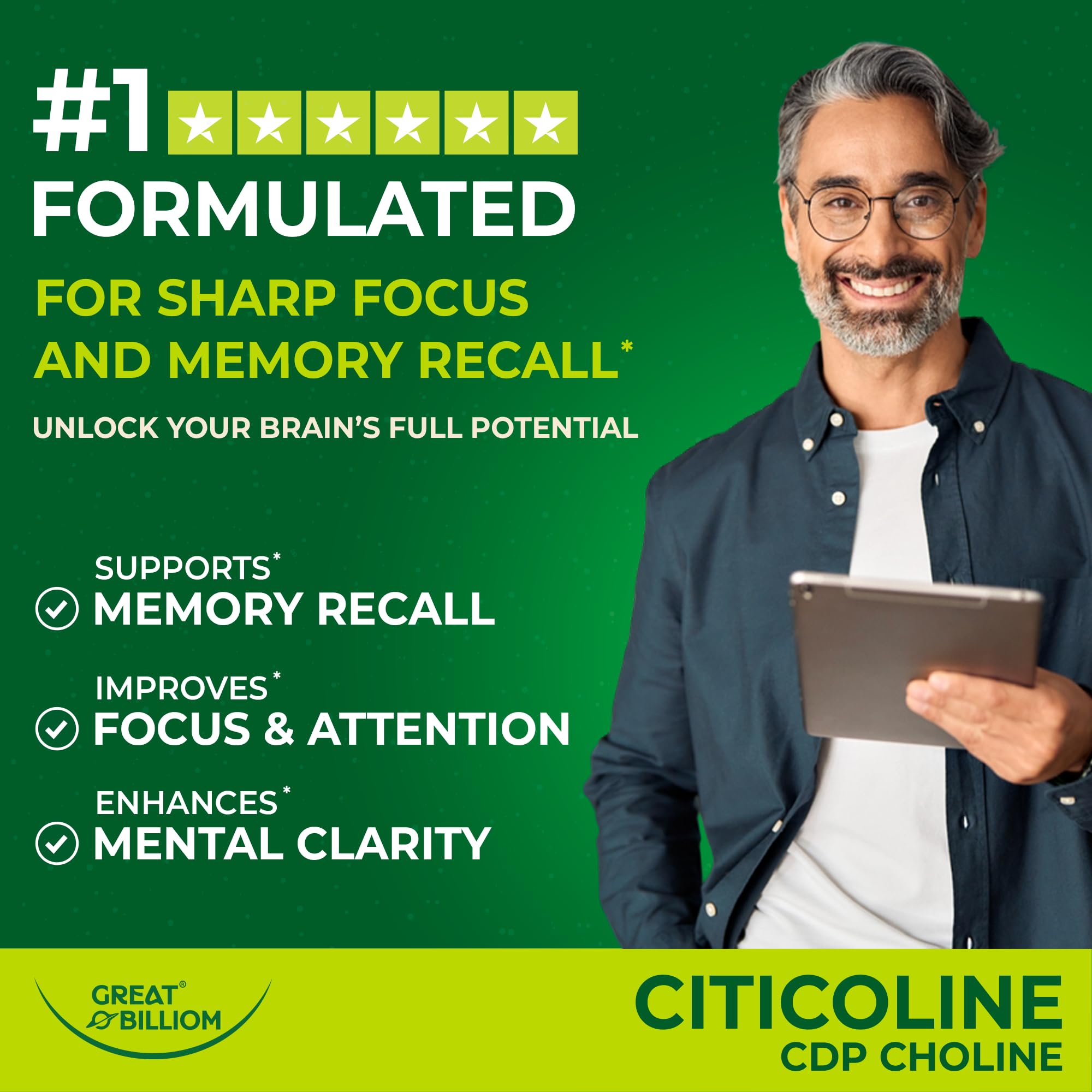 Nutrition facts panel for Great Billiom CDP Choline supplement