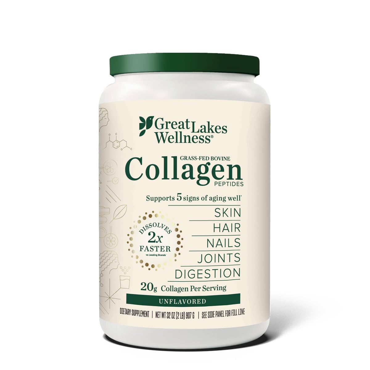 Great Lakes Wellness Collagen Peptides 32 oz bottle front view