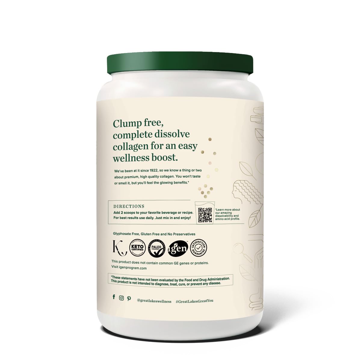 Unflavored collagen peptides powder with scoop