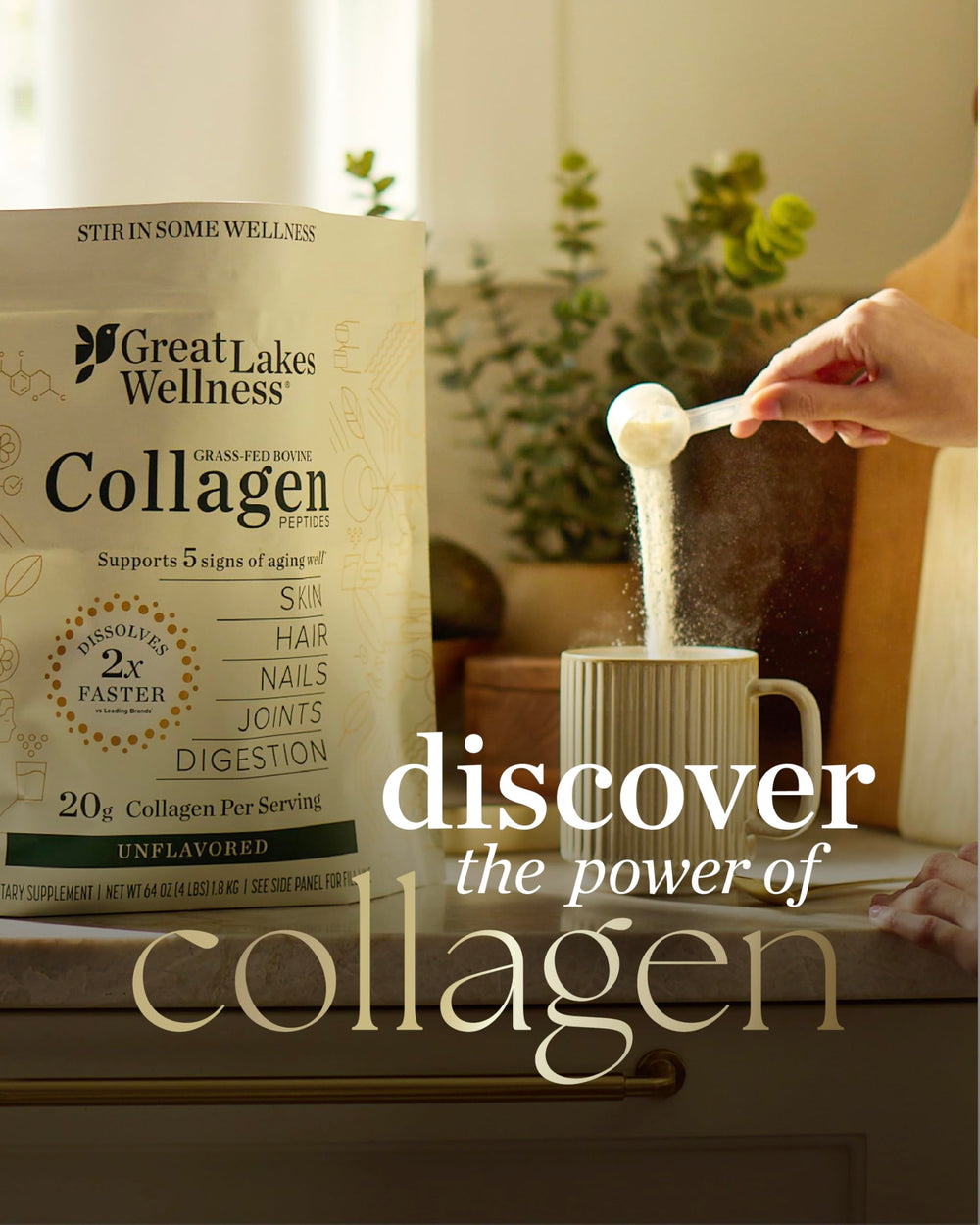Collagen powder being added to smoothie