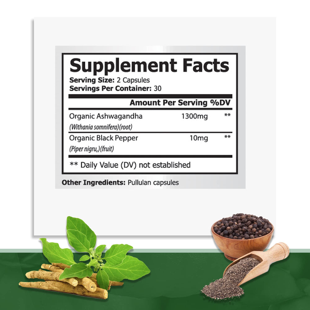 Packaging back of GreeNatr Ashwagandha bottle