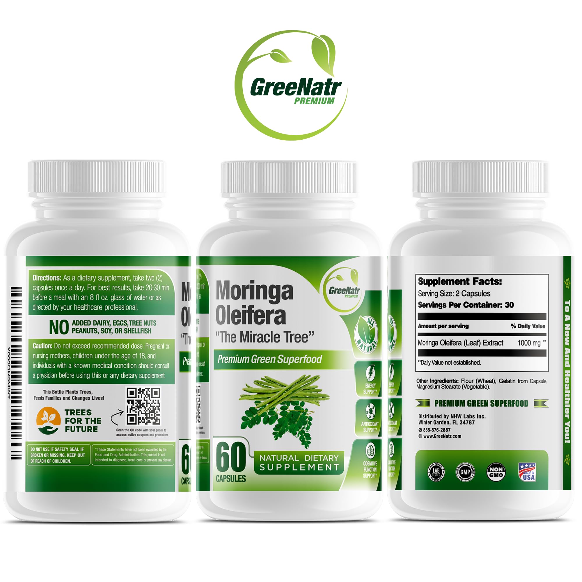 GreeNatr Pure Moringa Oleifera capsules packaging