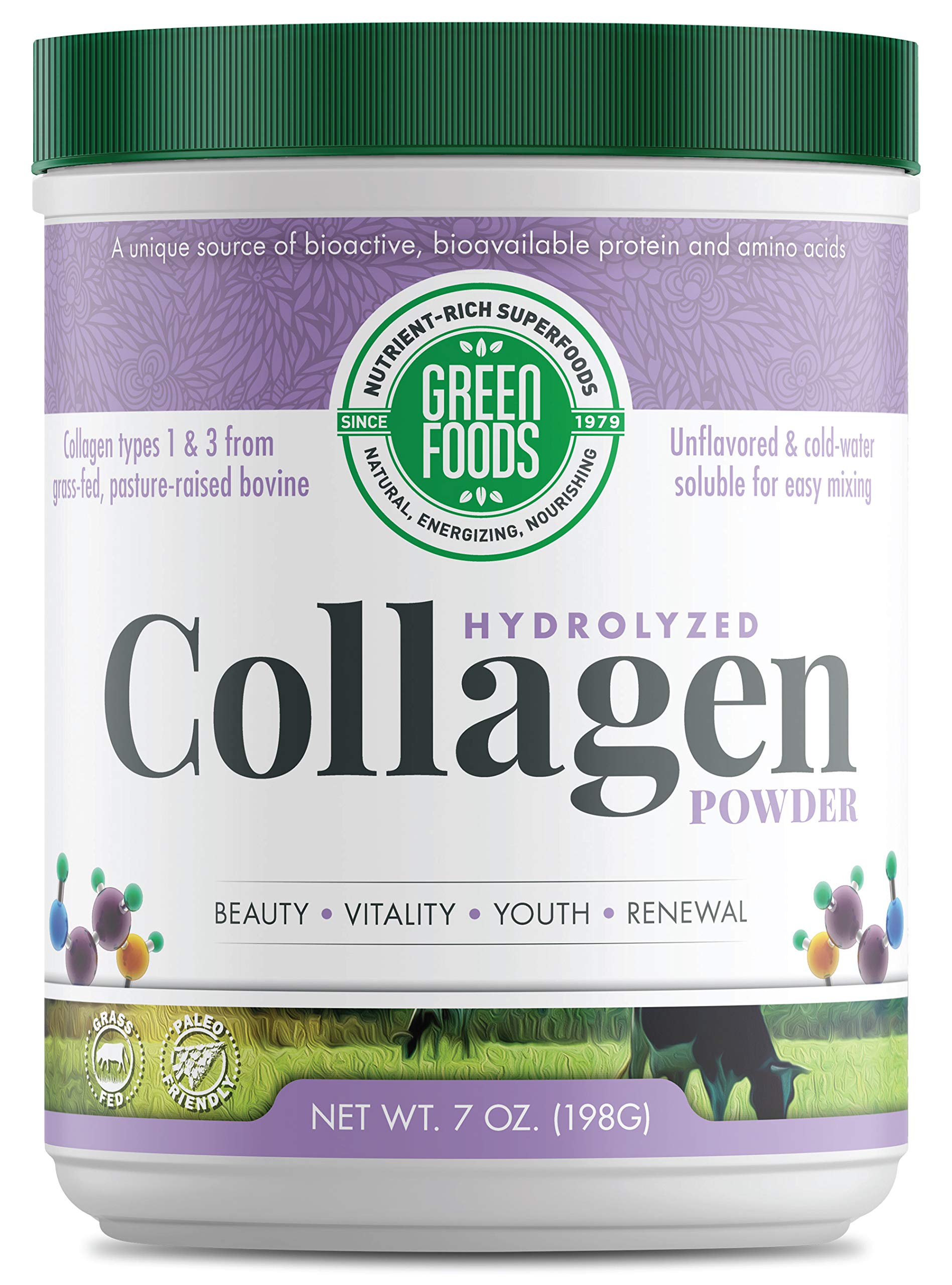 Green Foods Collagen Peptides Unflavored 7oz canister – front view