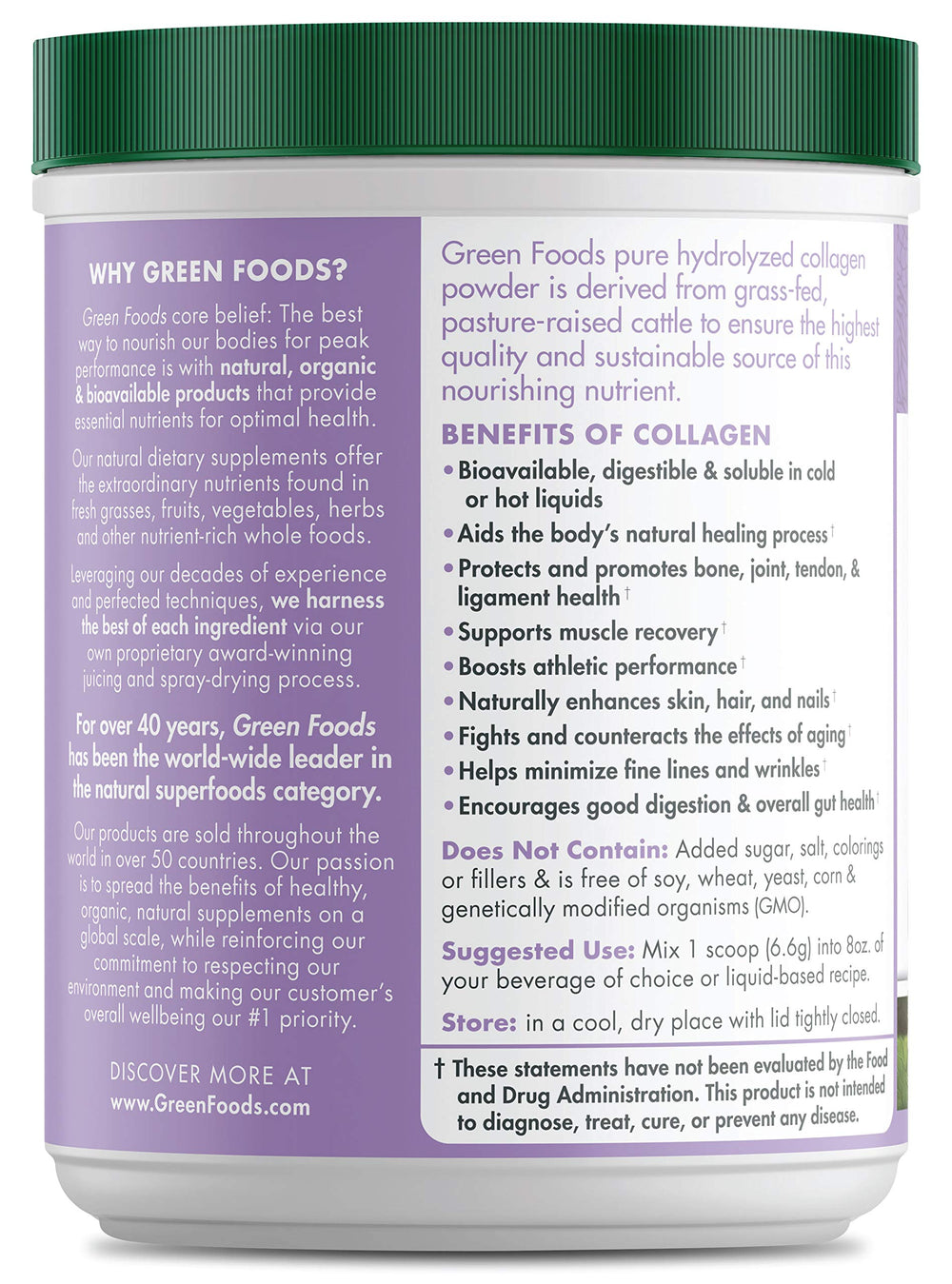 Close-up of Green Foods Collagen Peptides Unflavored powder