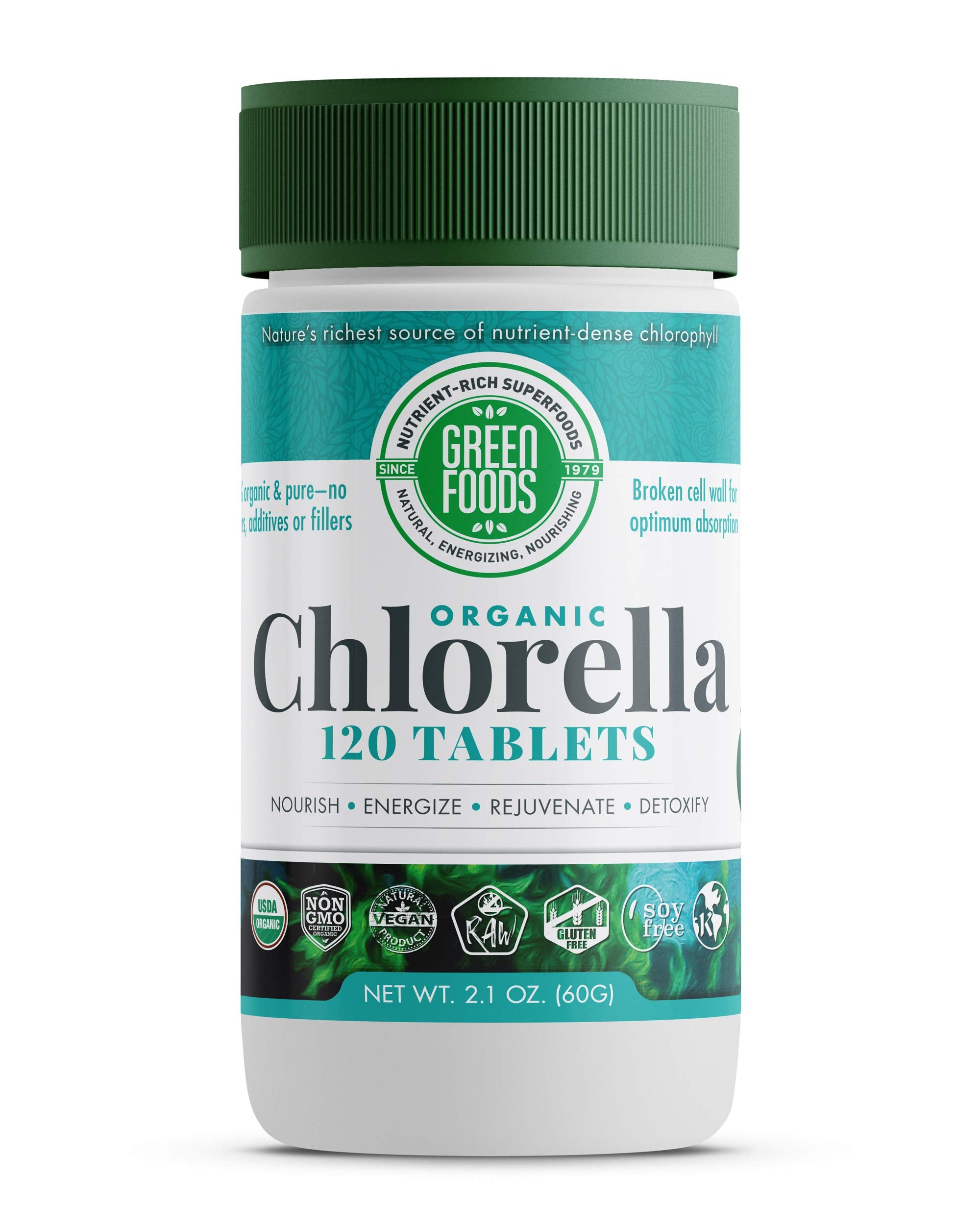 Bottle of Green Foods Organic Chlorella 500 mg, 120 count