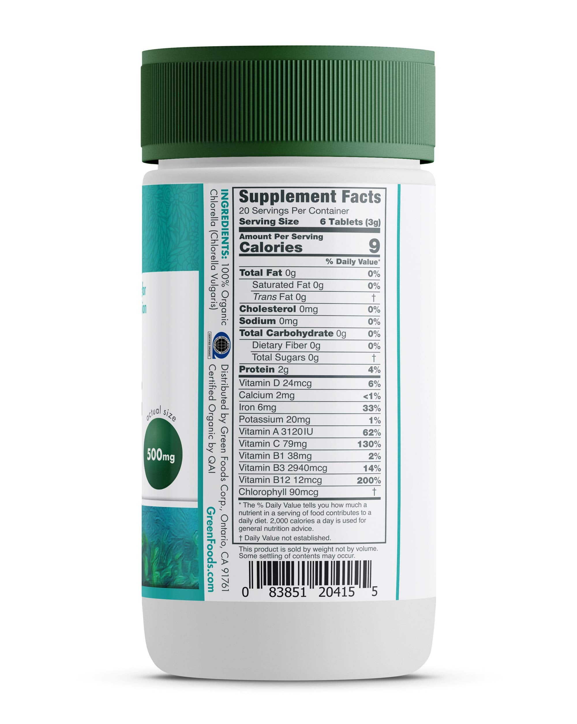 Organic chlorella packaging and label details
