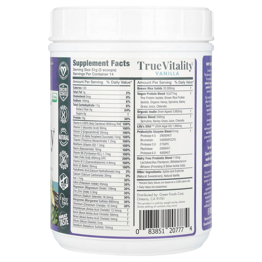 Vegan protein powder with DHA for balanced nutrition for active lifestyles