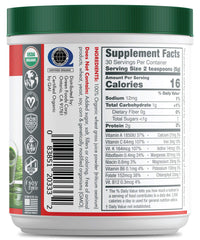 Green Foods Wheat Grass Shots bottle label showing organic certification