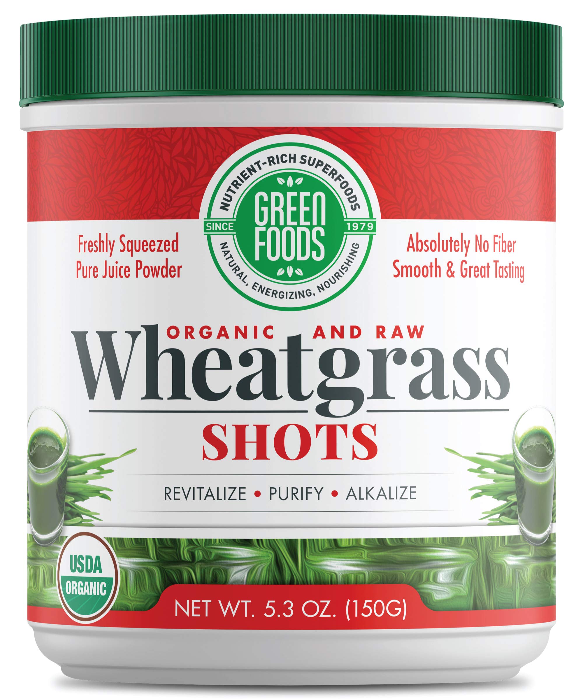 Green Foods Wheat Grass Shots bottle with Organic seal