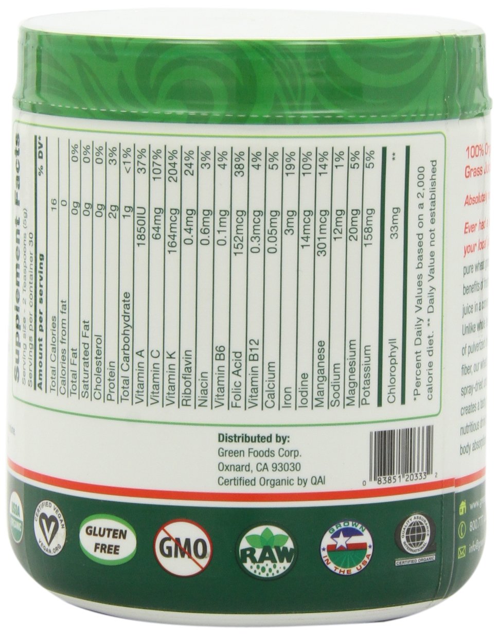 Serving suggestion with a glass of juice and wheat grass powder