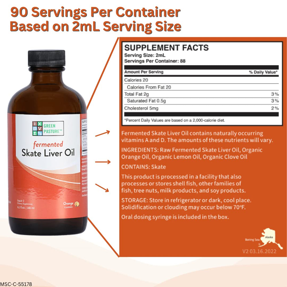 Liquid skate liver oil with syringe for daily dosing