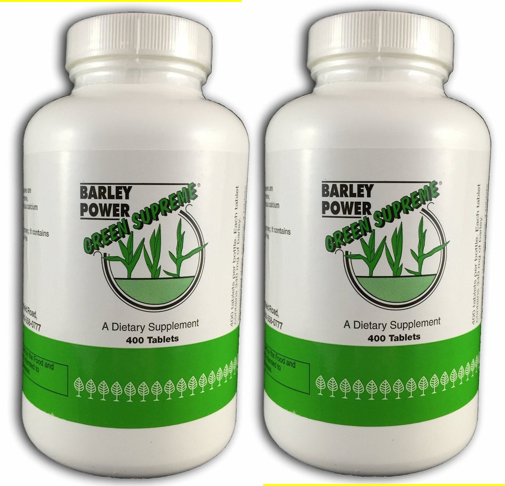 Green Supreme Barley Power bottle label with 400 tablets, pack of 2