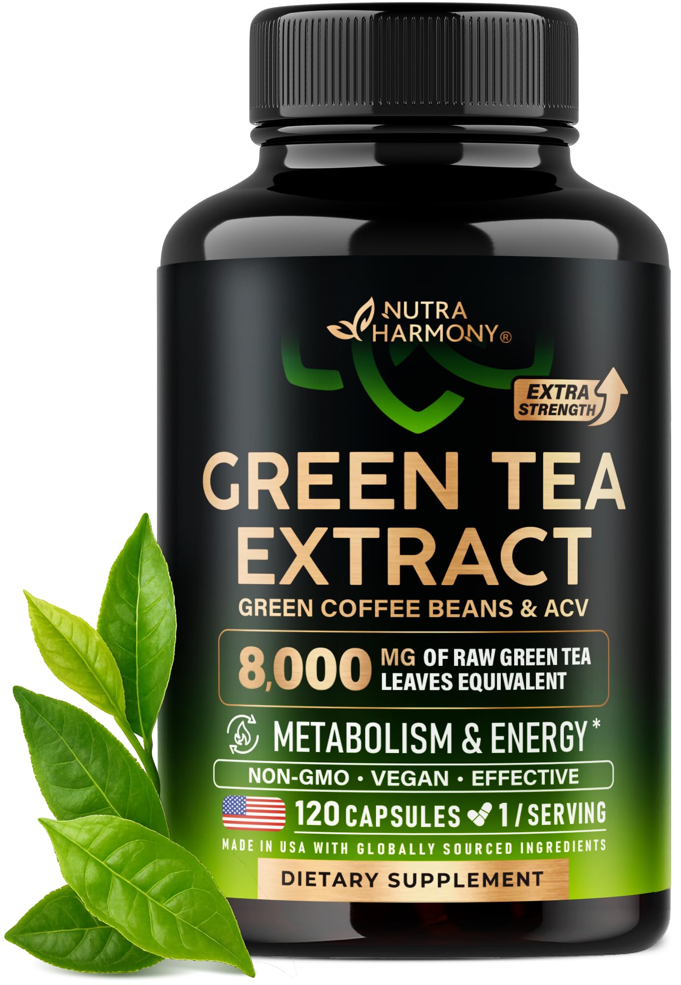 Bottle of Green Tea Extract Capsules with label 50% EGCG 20:1
