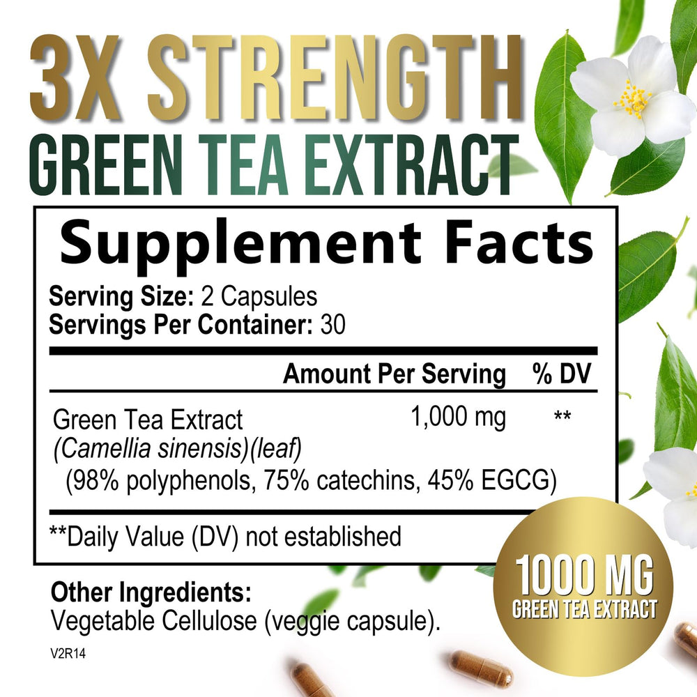 Label highlighting 98% polyphenols and 45% EGCG
