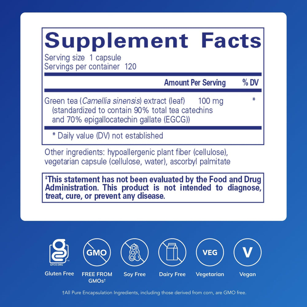 Close-up of bottle label highlighting decaffeinated green tea extract