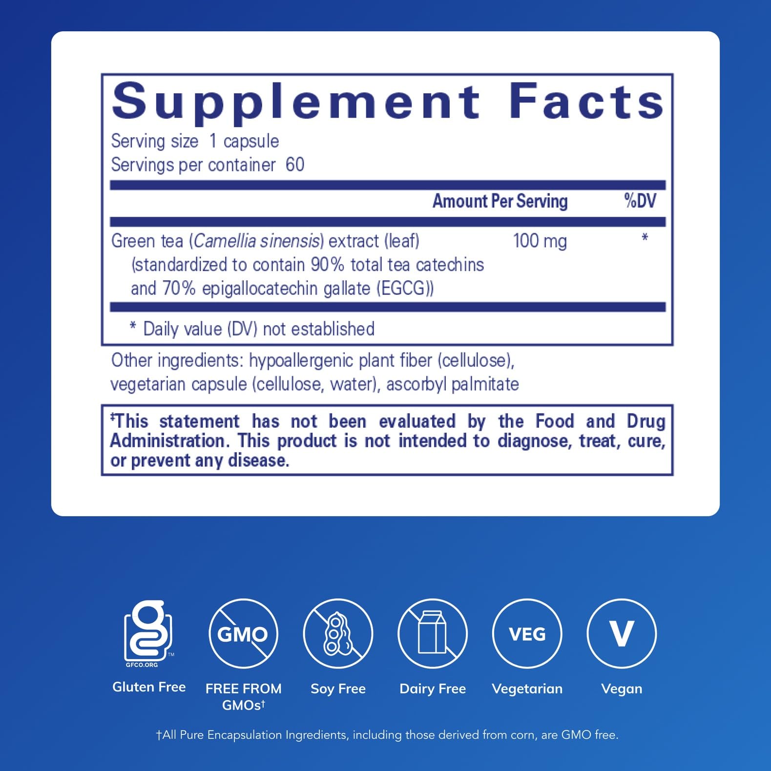 Close-up of product label showing EGCG content and decaffeinated formula