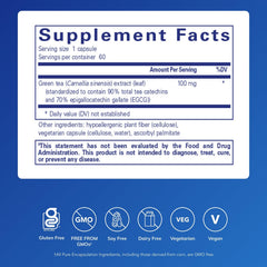 Close-up of product label showing EGCG content and decaffeinated formula