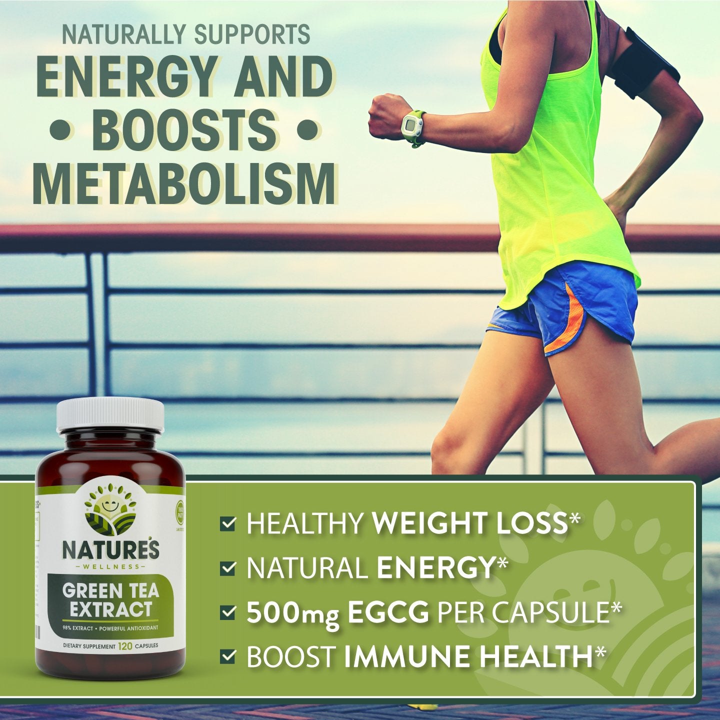 EGCG-rich green tea supplement for energy and focus