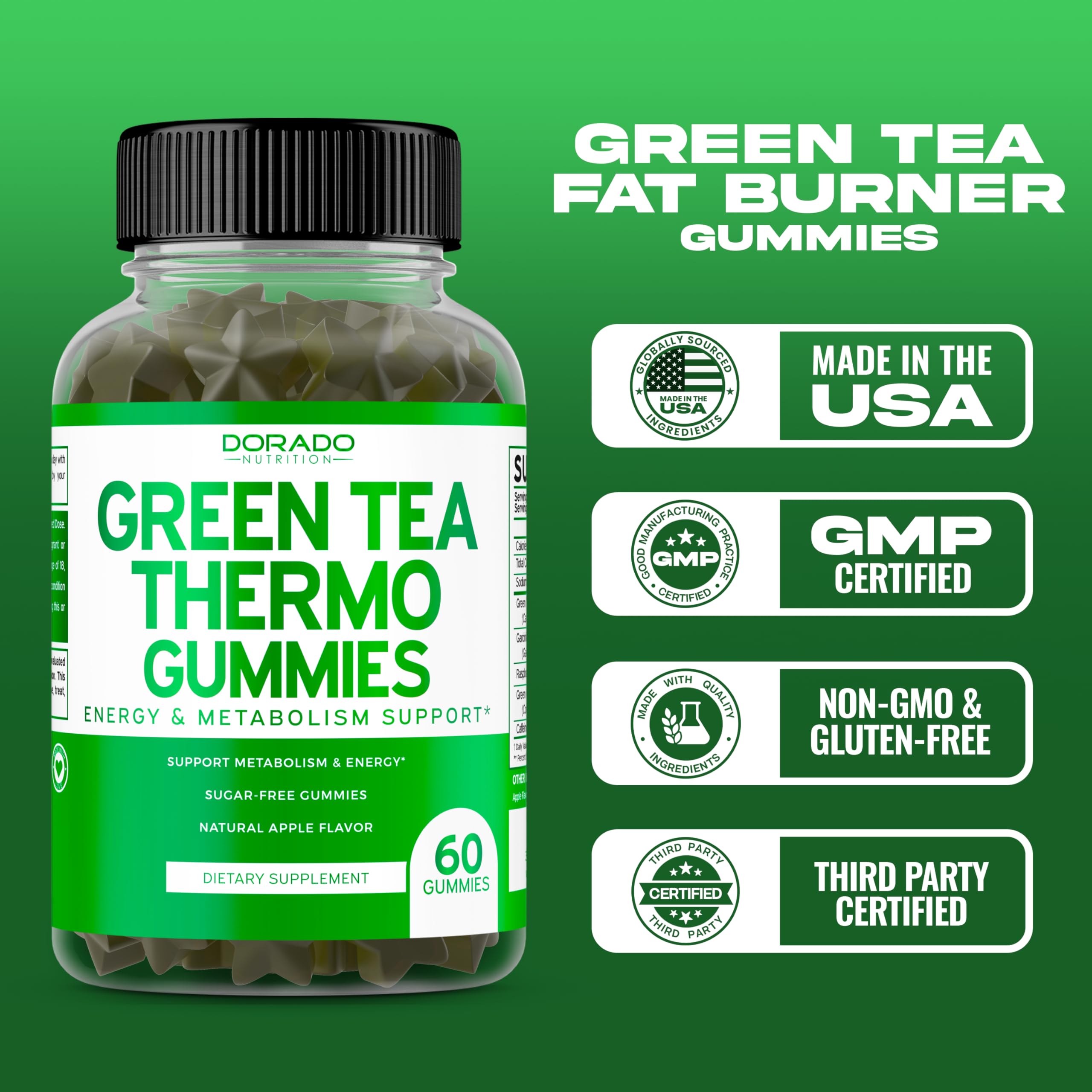Third-party tested seal on Green Tea Fat Burner Gummies packaging