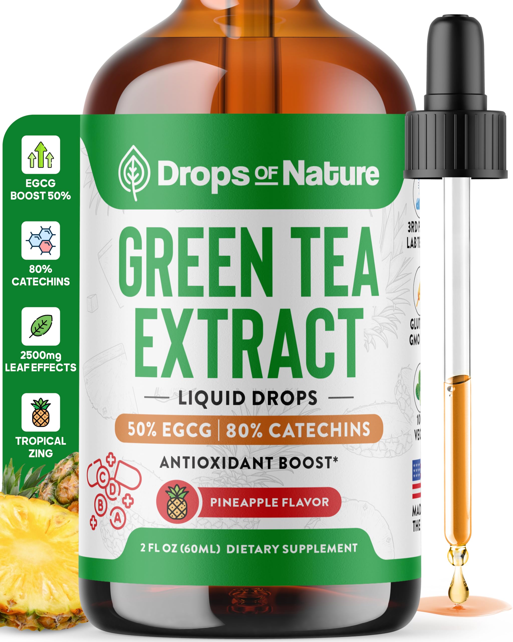 Green Tea Liquid Drops 2oz bottle – front view